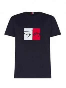 image of Tommy Hilfiger Box Signature T-Shirt, Navy, Size 3XL, Men