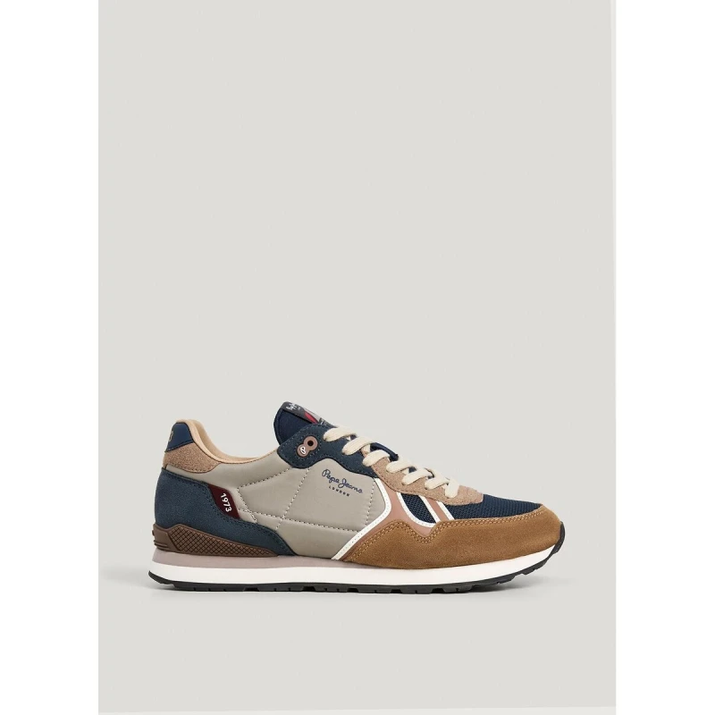 Image of Pepe Jeans Brit Boost Mixed-Material Trainers Blue/Camel Polyester 45 (10 to 10.5)
