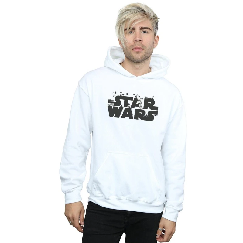 Image of Star Wars Star Wars Men Minimalist Logo Hoodie in White Size: Small White S Male 5057864291810