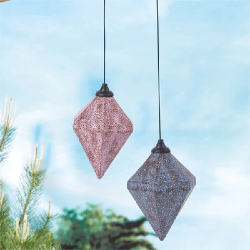 Image of Luxform Solar Metal LED Moroccan Hanging Light Pink Pink