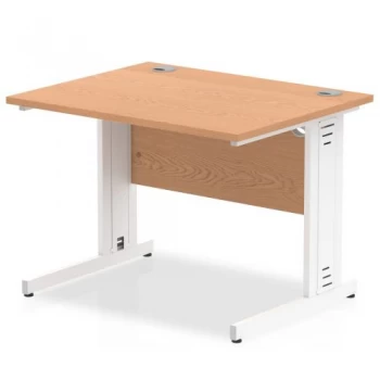 image of Trexus Rectangular Desk White Cable Managed Leg 1000x800mm Oak Ref