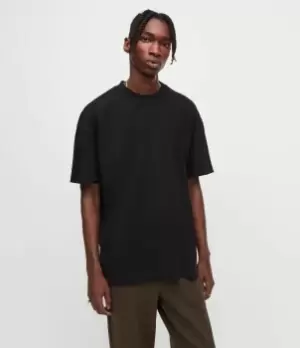 Image of AllSaints Mens Isac Organic Cotton T-Shirt, Jet Black, Size: M