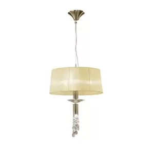 image of Tiffany Pendant 3+1 Light E27+G9, Antique Brass With Cream Shade & Clear Crystal