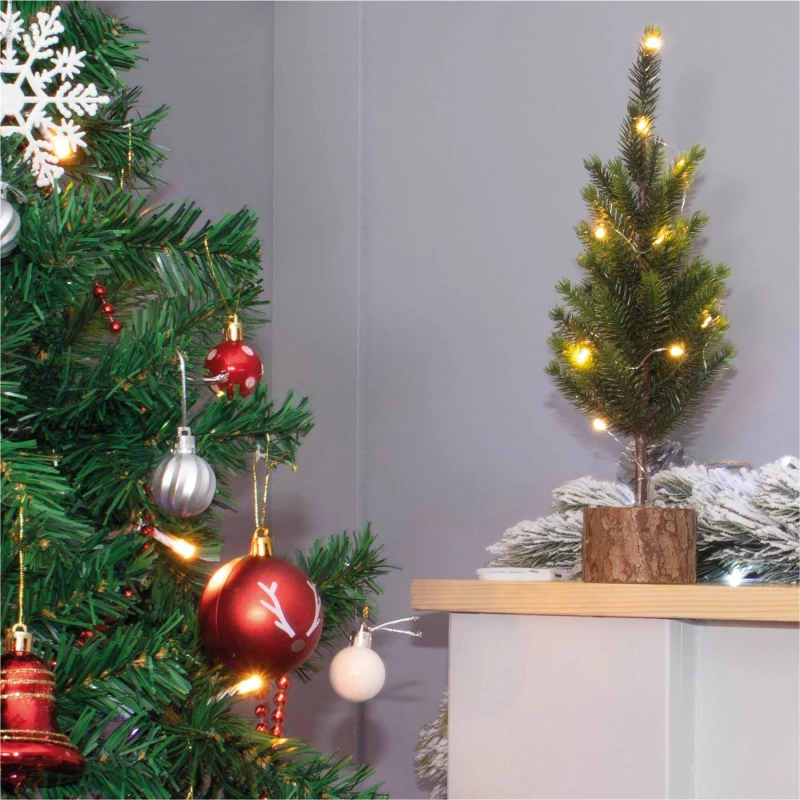 Image of St Helens Pre-Lit Wooden Effect Mini Christmas Tree with LED Lights Battery Operated ELV-099388