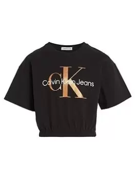 Image of Calvin Klein Jeans Girls Bronze Monogram T-Shirt - CK Black, Size Age: 16 Years, Women