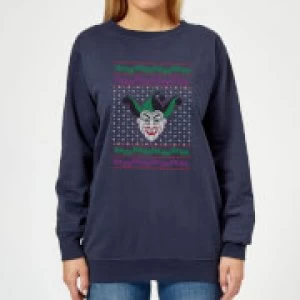 Image of DC Joker Knit Womens Christmas Sweatshirt - Navy - S