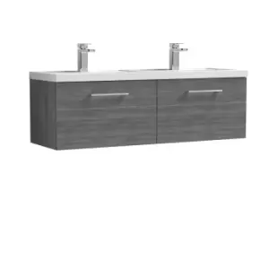 image of Nuie Arno 1200mm Wall Hung 2 Drawer Vanity & Double Polymarble Basin Anthracite