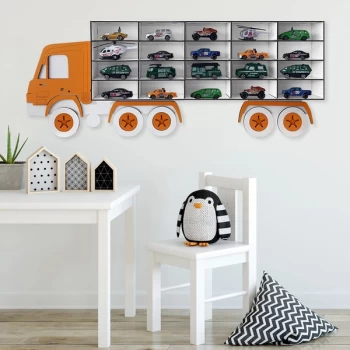 image of Kamyon - White, Orange White Orange Decorative MDF Wall Shelf