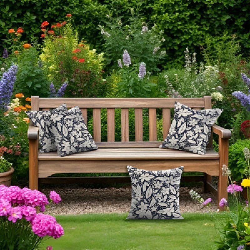 Image of Luxury Living Blossom Outdoor Water-Repellant Cushion - Blue - Set Of 4