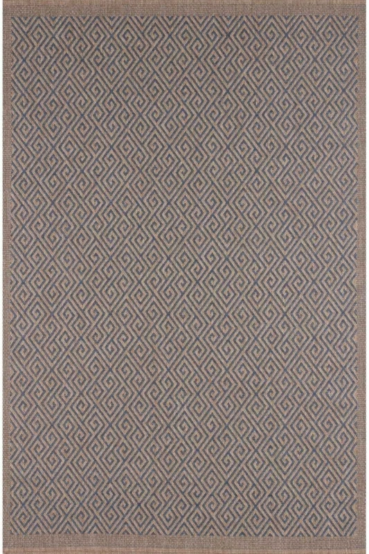 Image of THE RUGS Jute-Looking Greek Key Outdoor Indoor Rug Blue Garden Nature 5100B Size: 80cm x 150cm Blue Unisex 80cm x 150 cm
