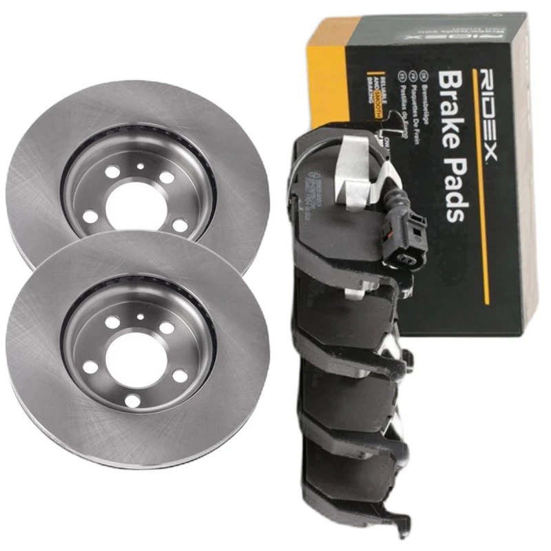 Image of RIDEX 3405B2021 Brake disc and pads set Front Axle, Brake Disc Type: internally vented, incl. wear warning contact Brake Set,disc brakes (3405)