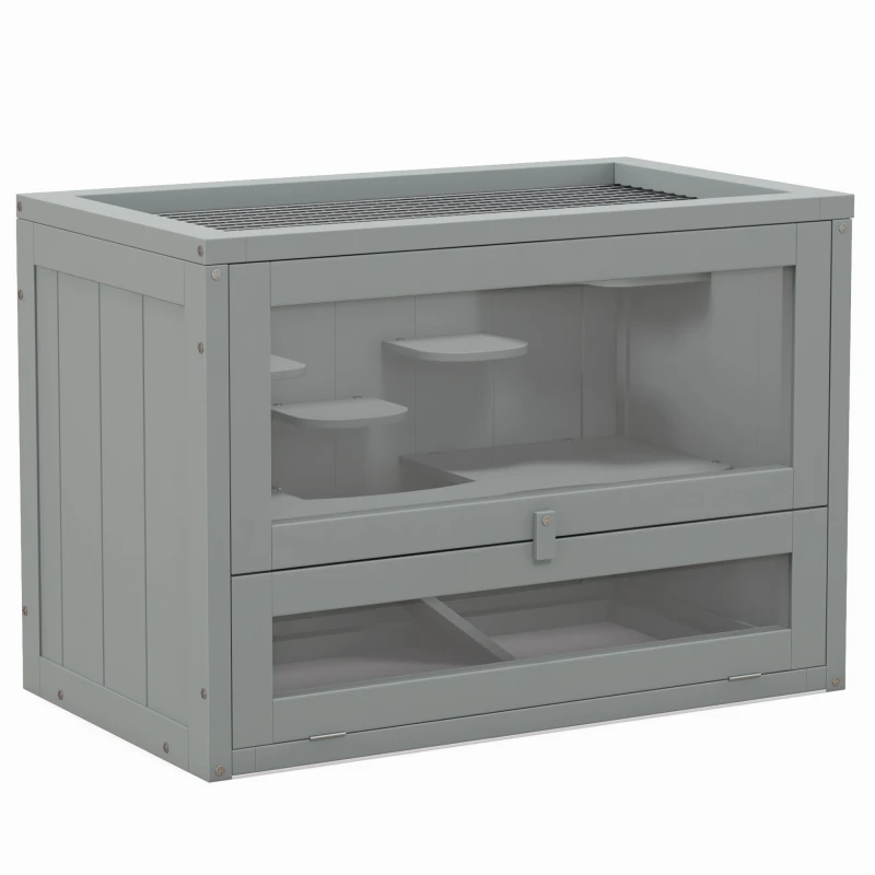 Image of PawHut 2 Levels Wooden Hamster Cage Mice Rodents Hutch Small Animals TJ Hughes Grey 5061025094691