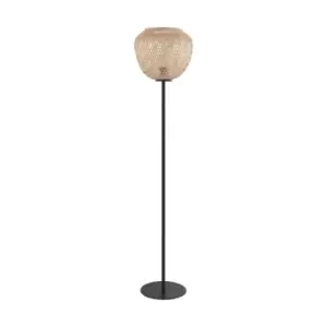 Image of Standing Floor Lamp Light Black & Wicker 1 x 40W E27 Bulb Tall Living Room
