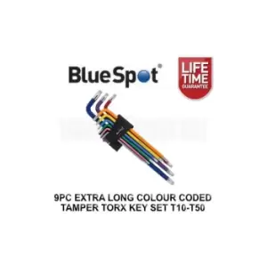 Image of Bluespot - 9pc Extra Long Colour Coded Tamper Torx Key Set T10 - T50 15302