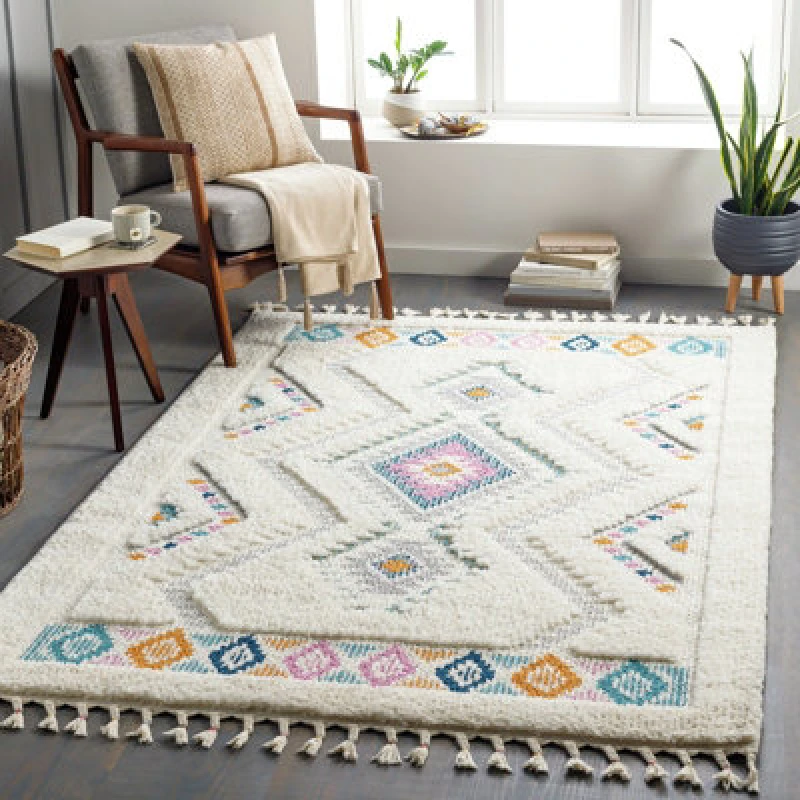 Image of Livabliss Shaggy Modern Boho Plush Pile Ivory Lilo Area Rug 160 X 213cm - Easy Care, Non Shedding, Ideal For Living Room & Bedroom