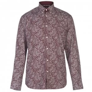 Image of Pierre Cardin Long Sleeve Printed Shirt Mens - Burg/Wht AOP