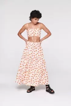 Image of Hema Tiered Crinkle Midi Skirt, Orange Blossom / UK 6