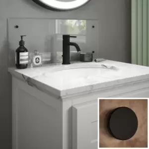 Image of Clear Glass Bathroom Splashback (matt Black Caps) 600mm X 250mm X 4mm