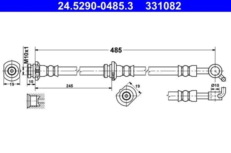 Image of ATE 24.5290-0485.3 Brake Hose without banjo bolt Brake Hose (83)