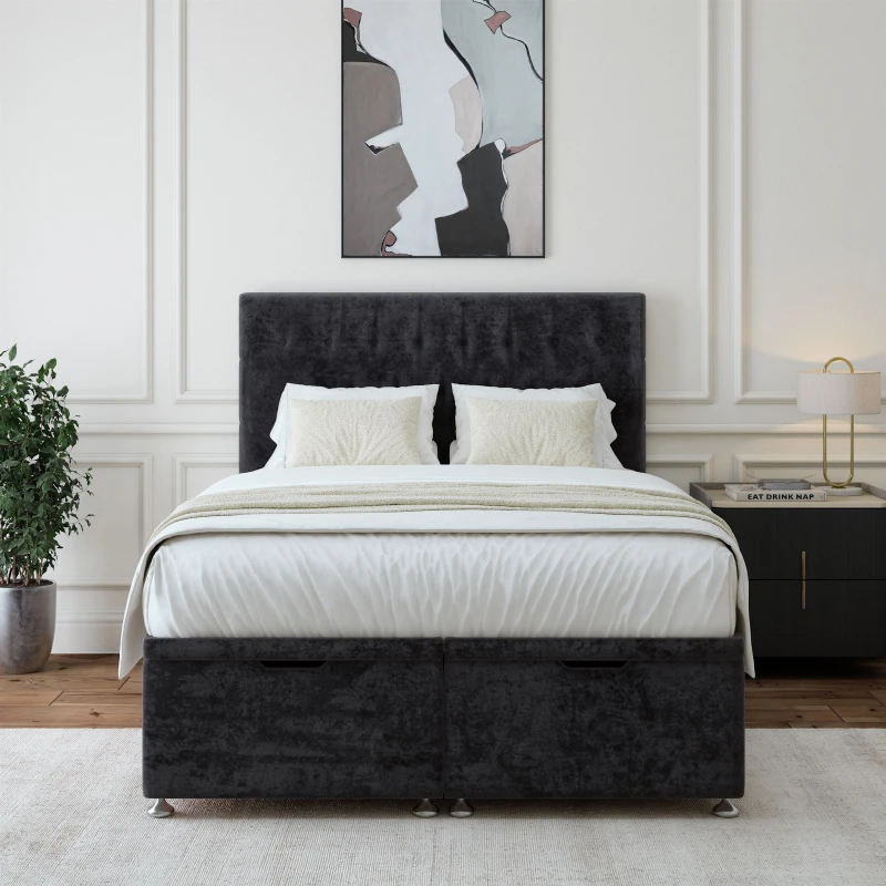Image of Bedmaster Bedmaster Luxury Velvet Ottoman Divan Base And Button Headboard in Black Size: Super King Black Super King Unisex 7867868754680