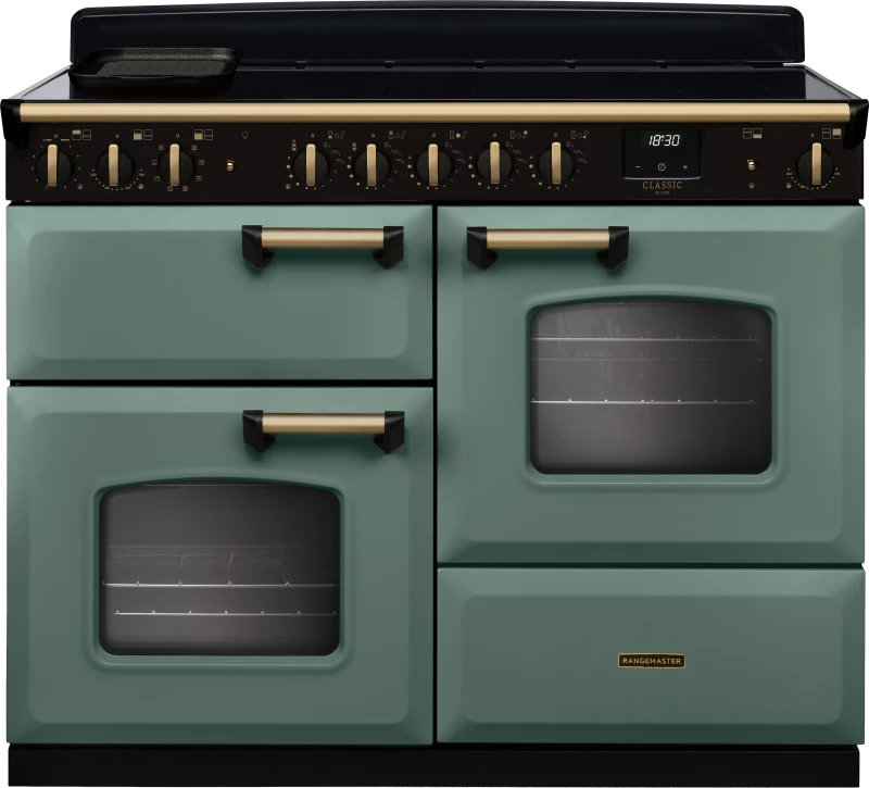 Image of Rangemaster CLDLO110EIPMGR/AB1 Classic Deluxe OC 110cm Induction Range Cooker Antique Brass Trim 18346 - MINERAL GREEN CLDLO110EIPMGR/AB1