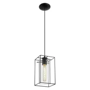 Image of Hanging Ceiling Pendant Light Black Frame & Smoked Glass 1 x 60W E27 Lamp