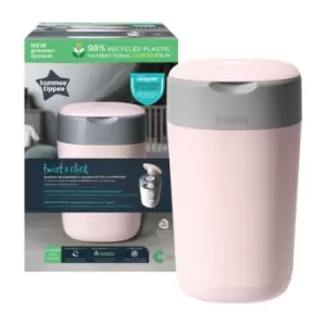 image of Tommee Tippee Twist & Click Pink Nappy Bin, Includes 1x Refill Cassette