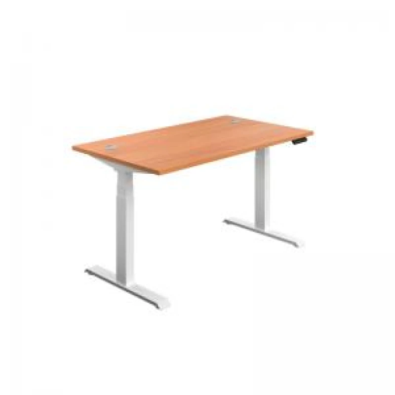 Image of Jemini Sit/Stand Desk with Cable Ports 1400x800x630-1290mm Beech/White KF809869