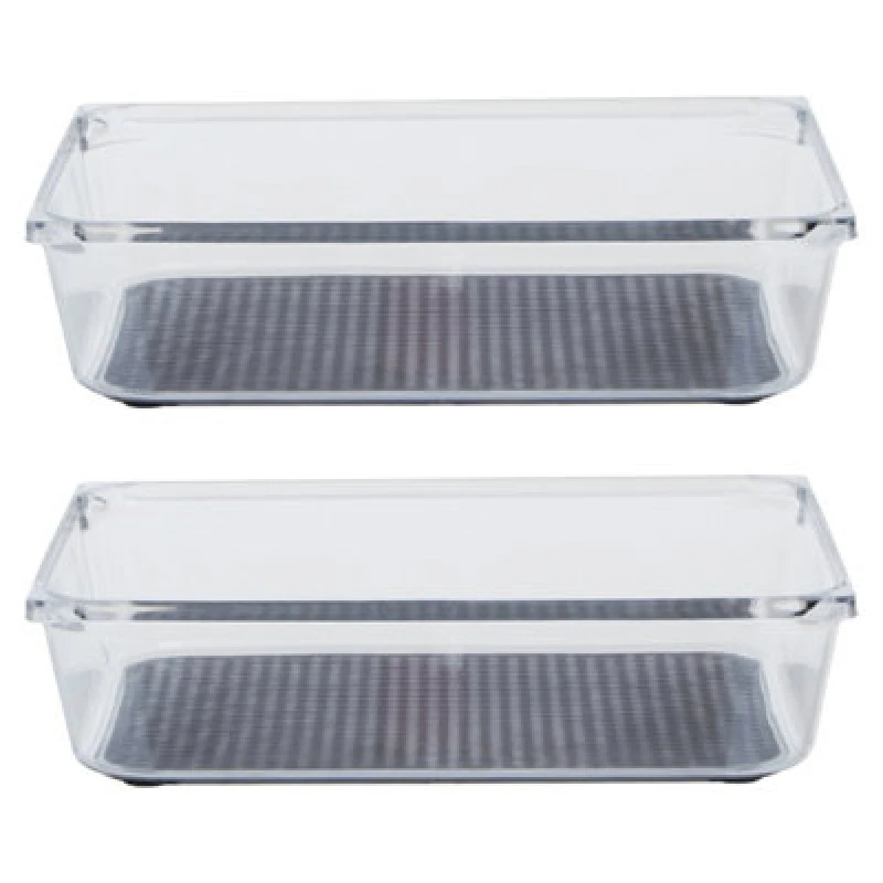 Image of Orsina Sturdy Medium Set Of Two Kitchen Organisers With Rubber Insert, Integrated Handle Storage Boxes For Fridge