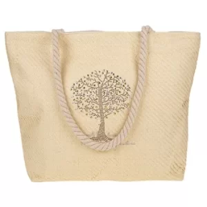 image of Tree of Life Studded Tote Cream