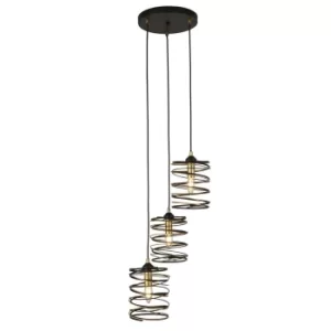 Image of Spring 3 Light Mu Lighti Drop Pendant, Black And Gold