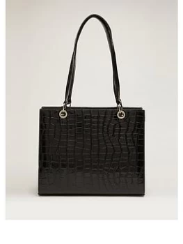 Image of Quiz Black Patent Crocodile Tote Bag - 1