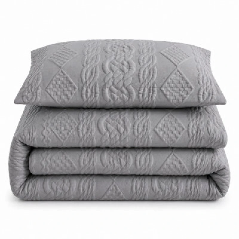 Image of Velosso Grey Quilted Knit Pinsonic Duvet Cover And Pillowcase Set Single