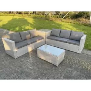Image of Fimous 6 Seater Outdoor Light Grey Rattan Lounge Complete Sofa Set with 2 Coffee Tables