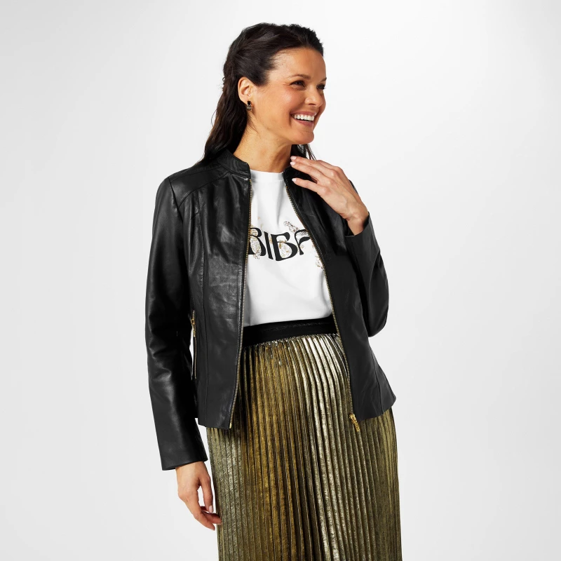 Image of Biba Biba Neru Collar Leather Jacket - Black 8