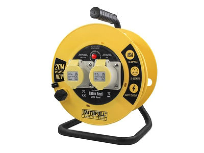 Image of Faithfull Power Plus 16A 2 Socket Open Cable Reel 110v XP03-SY4H Length: 20m