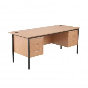 image of Jemini 18 Oak 1786mm Desk with Double 3 Drawer Pedestal KF839505