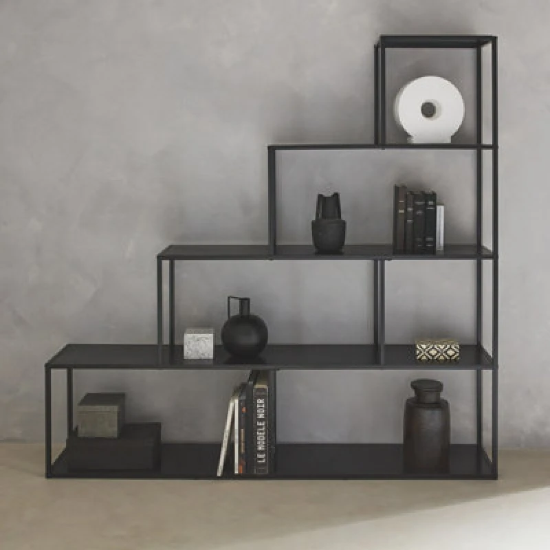 Image of 4-Shelf Industrial Bookshelf In Black Metal Black - Sweeek