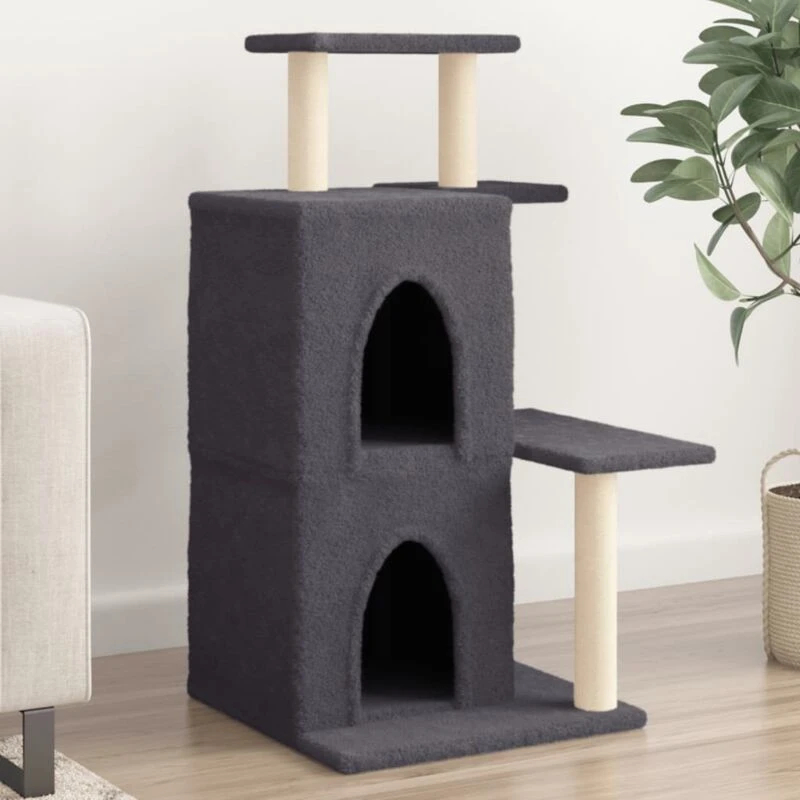 Image of vidaXL Cat Tree with Sisal Scratching Posts Dark Grey 97 cm, Grey 172114