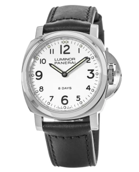 Image of Panerai Luminor Base 8 Days Acciaio White Dial Leather Strap Mens Watch PAM00561 PAM00561
