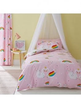 image of Catherine Lansfield Rainbow Swan Duvet Cover Set, Pink, Size Double