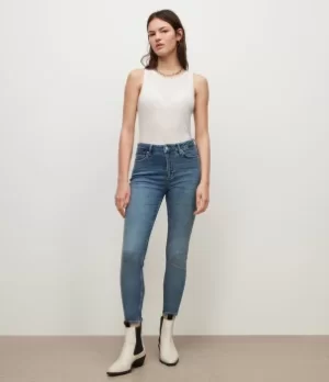 Image of AllSaints Womens Dax High-Rise Size Me Skinny Jeans, Washed Indigo, Size: L
