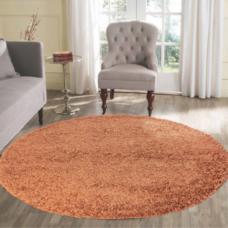 Image of Desire Rugs Plain Living Room Shaggy Area Rugs Terracotta Round 120X120 Cm