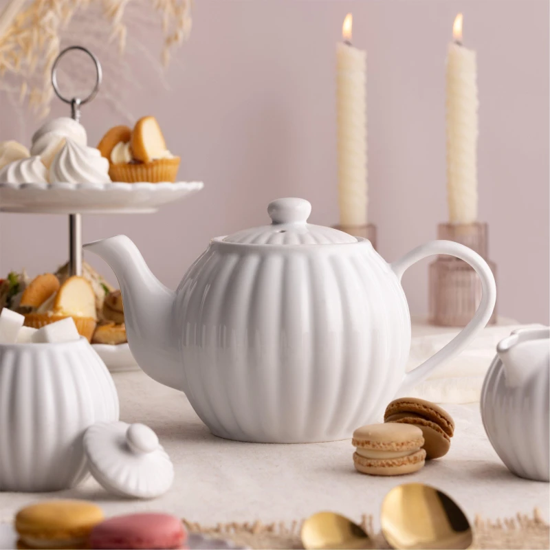 Image of Price & Kensington Stoneware White Luxe Teapot, 6 Cup, 1100ml