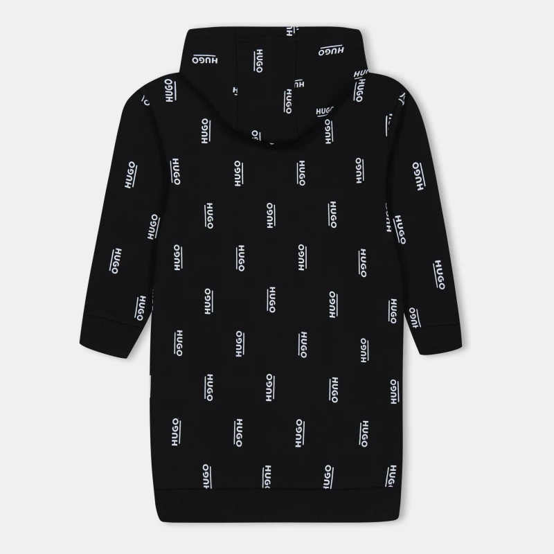 Image of Hugo Logo Print Hooded Dress Black 09B female 14Y