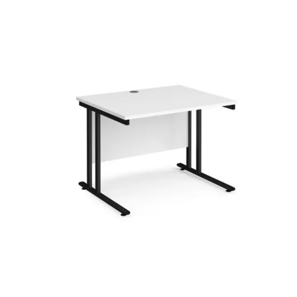 Image of Office Desk 1000mm Rectangular Desk With Cantilever Leg White Tops With Black Frames 800mm Depth Maestro 25