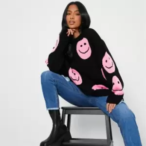 Image of I Saw It First Petite Smiley Face Knit Jumper - Black