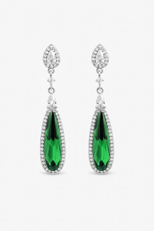 Image of Jon Richard Womens Silver Plated Crystal & Emerald Drop Earrings Silver Female One Size
