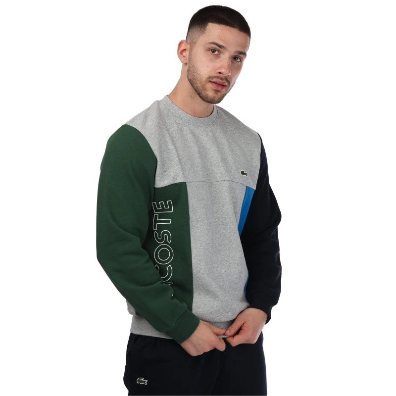 Image of Lacoste Crew Neck Colourblock Sweatshirt - Grey Grey XS