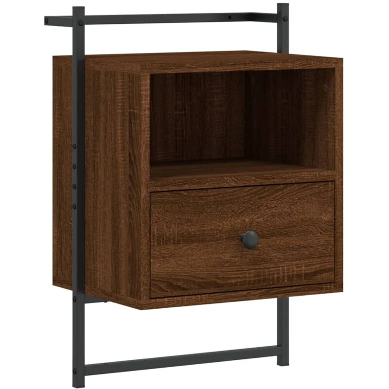 Image of Vidaxl Bedside Cabinet Wall-mounted Brown Oak 40X30X61cm Engineered Wood, Brown 833441